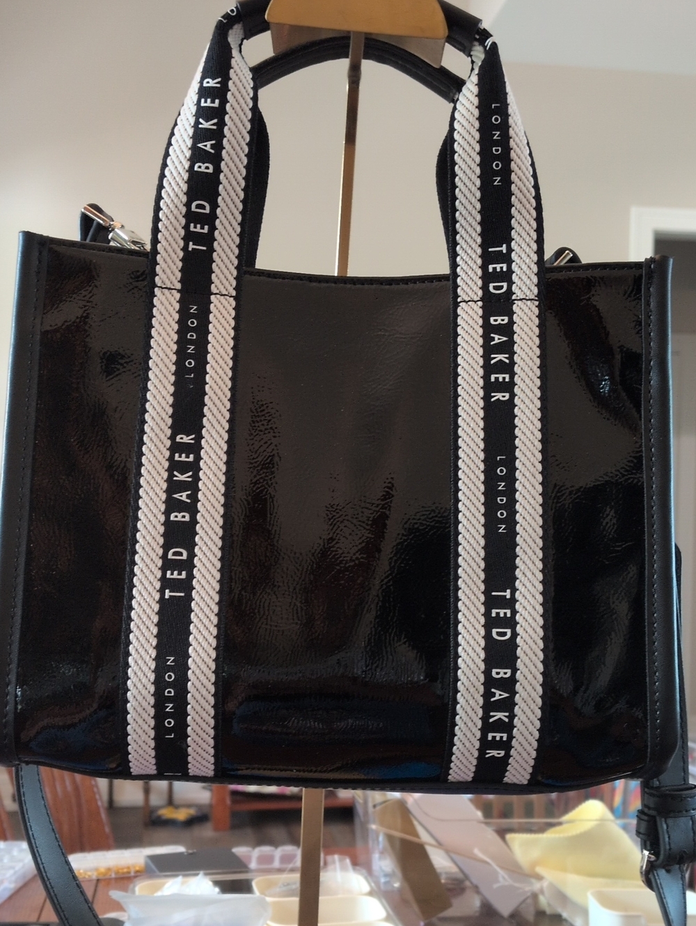 Ted Baker Celiane Branded Webbing Patent Small Tote Bag